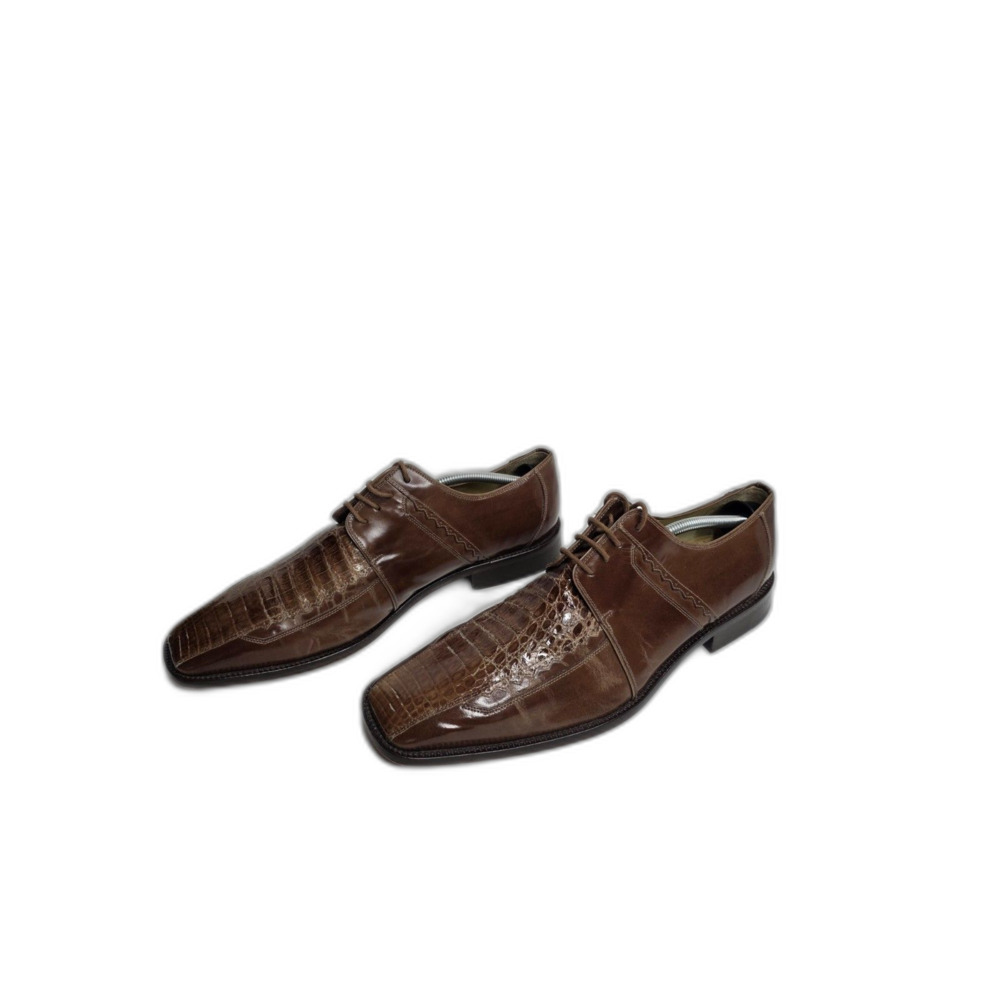 Steve Harvey Crocodile Leather Oxford Dress Shoes Brown Square Toe Men's 11